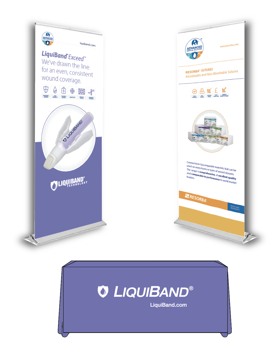 retractable banner stands with graphics and table throw