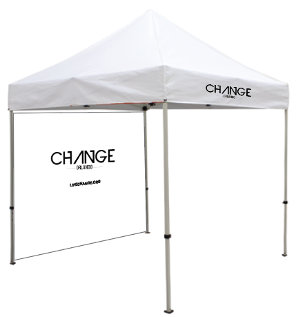 tent with backwall graphic