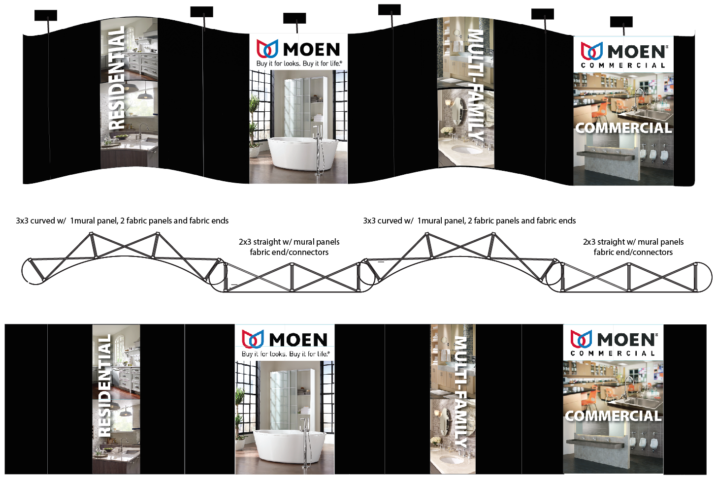 popup trade show booth with mural panels and fabric panels